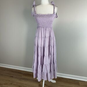 Purple Size S Maxi Dress Gingham Checkered Plaid Tiered Peasant Boho Milk Maid